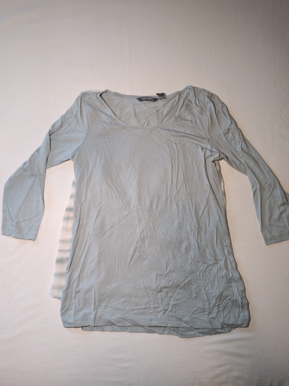 Lisa Rinna Collection Light Blue Scoop Neck 3/4 Long Sleeve Top